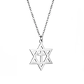 Gepolijste roestvrijstalen ketting met Davidsster en kruis hanger in het zilver - Hexagram & kruis ketting - Staalkleur