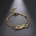 Tobillera de doble capa en acero inoxidable oro 18K con símbolo de infinito y cuentas - Dorado