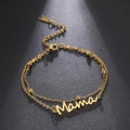 Pulsera de doble capa en acero inoxidable dorado con colgante Mama y cuentas - Dorado