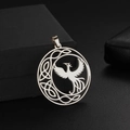 Vintage stainless steel phoenix pendant featuring Celtic knot details on a dark background - Pendant Only (No Chain) / Steel