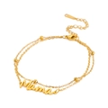 18K gold plated stainless steel MAMA anklet with double chain and bead accents - Double-Layer Chain / Gold