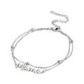 Detail of double-layer stainless steel anklet with Mama script and small metal beads - Double-Layer Chain / Steel