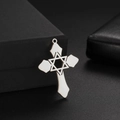 Polished silver hexagram star and cross metal pendant on a premium black jewelry display - Pendant / Steel