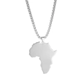 Collana con ciondolo a mappa dell'Africa in acciaio inossidabile lucido con catena box - Mappa dell'Africa / Colore acciaio