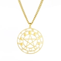 Collana in acciaio dorato con pendente stella pentagramma e segni zodiacali - Pentagramma Fase Lunare Zodiaco / Oro