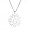 Collana in acciaio inossidabile argento con nodo celtico e pendente luna e stelle - Pentagramma Fase Lunare Zodiaco / Colore acciaio