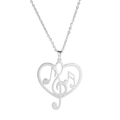 Collar de acero inoxidable 304 con colgante de corazón calado, clave de sol y notas musicales - Símbolo de Música de Corazón / Color acero