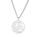 Collana in acciaio inossidabile con ciondolo nodo celtico e triscele in argento lucido - Triscele Nodo Celtico Cerchio / Colore acciaio