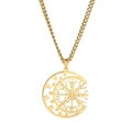 Collana in acciaio inossidabile dorato con ciondolo a bussola vichinga e luna crescente - Bussola Lunare Vegvisir / Oro