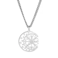 Collana in acciaio inossidabile argento con ciondolo bussola Vegvísir e dettaglio luna - Bussola Lunare Vegvisir / Colore acciaio