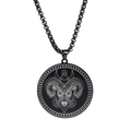 Schwarze Widder Sternzeichen Kette mit weißem Totem Anhänger und quadratischer Kette - Widder (JGDBASS2021040602-B-HZL) / Schwarz