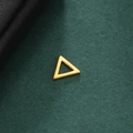 Macro detail of minimalist gold triangle stud earring on dark green textured background - Style 9 - Gold