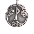 Detalle macro del colgante de runa vikinga plata antigua con símbolo Wunjo y nudos celtas - Runa Wunjo (Estilo 8)