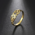 Adjustable golden stainless steel ring featuring celestial moon and Celtic knot designs - Adjustable Open Design / Gold