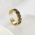 Adjustable golden stainless steel zodiac sign ring with black enamel and magnetic therapy - Gold / Adjustable Open