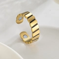 Minimalist gold adjustable magnetic steel ring with industrial striped texture design - Adjustable Open / Gold