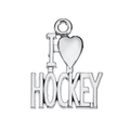 Détail du pendentif cœur en argent antique avec gravure I Love Hockey et bélière - J'aime le Hockey (Style 2)