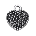 Détail d'un pendentif cœur vintage en argent avec texture à pois noirs et argentés - Cœur Pointillé Noir (Style 10)