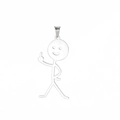 Pendentif bonhomme allumette poli montrant le geste du majeur sur fond blanc - Argent-Style A