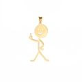 Pendentif bonhomme allumette doré poli avec geste du majeur et visage souriant - Or-Style A