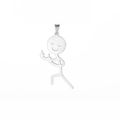 Detailweergave van een zilveren stickman hanger met grappig middelvinger gebaar - Zilver Stijl C