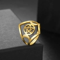 Gold stainless steel pentagram ring with triple moon goddess design in a gothic style - US 7 / Gold