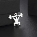 Silver stainless steel weightlifter silhouette pendant with polished metallic finish - Silver Weightlifter (Style 2)