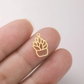 Detailed macro shot of a mini 18K gold succulent pendant held between fingers - Potted Succulent - Gold