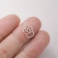 Silver succulent cactus pendant charm in stainless steel for DIY jewelry making - Potted Succulent - Steel Color