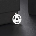 Macro detail of silver stainless steel dumbbell plate pendant with cutout design - Silver Hollow Barbell Plate (Style 10)