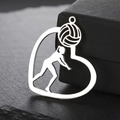 Polished stainless steel volleyball player silhouette pendant in heart shape with 18K gold - Steel