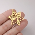 Golden titanium steel Tree of Life pendant held by fingers to show actual size - Hexagon Tree Of Life - Gold