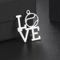 Detail of hollow LOVE pendant with tennis ball icon in polished stainless steel - Tennis Pattern Style (Style 1-Steel Color)