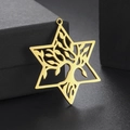 Pendentif hexagramme arbre de vie doré en acier inoxydable sur boîte à bijoux noire - Or