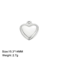 Pendentif cœur en acier argenté avec centre en émail blanc et bord perlé, taille 15 mm - Cœur Émaillé Bord Perlé (Style 9) - Couleur Acier