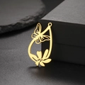 Close-up of golden teardrop pendant with butterfly and flower镂空 stainless steel detail - Butterfly Floral Waterdrop Style (Gold)