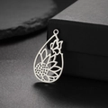 Hollow teardrop sunflower and butterfly pendant in silver stainless steel - Sunflower Butterfly Waterdrop Style (Steel Color)
