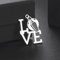 Macro view of stainless steel LOVE pendant with bowling ball and pin design details - Bowling Pattern Style (Style 2-Steel Color)
