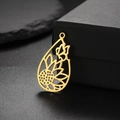 Macro shot of gold teardrop pendant with sunflower and butterfly cutout on black box - Sunflower Butterfly Waterdrop Style (Gold)