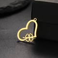 Polished gold stainless steel asymmetric heart pendant with clover detail for DIY jewelry - Hollow Heart Clover Style (Gold)