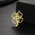 Polished gold stainless steel heart-shaped four-leaf clover pendant charm for DIY jewelry - Gold