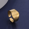 Vintage brede gouden roestvrijstalen open ring met bloemmotieven en een keltisch ontwerp - Verstelbaar Open Ontwerp / Goud