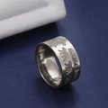 10mm wide stainless steel ring with Mama Bear engraving and bear silhouettes on blue texture - US 7 / Steel