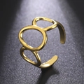 Minimalist 18K gold plated stainless steel open ring with hollow oval geometric design - Adjustable Open / Gold