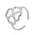 Adjustable silver titanium steel ring with hollow heart-shaped clover leaf design - Steel