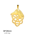 Colgante cabeza de caballo de acero dorado pulido con nudo celta y medidas de 38x28mm - Diseño calado de cabeza de caballo (Estilo 1 - Dorado) / Dorado