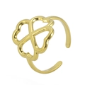 Detailed view of adjustable golden clover ring with hollow heart-shaped petal design - Gold