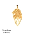 Detalle del colgante de cabeza de león en acero dorado con dimensiones de 39,6x19 mm - Estilo de Cabeza de León Calado (Estilo 2-Dorado) / Dorado