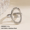 Adjustable oval hollow stainless steel ring in silver finish with minimalist geometric design - Steel Oval Hollow Style (ZN811-070)
