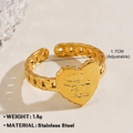 Verstellbarer 18K Gold-Herzring aus Edelstahl mit Love You Gravur und Panzerketten-Stil - Herz-Stil Gold (ZN811-037)